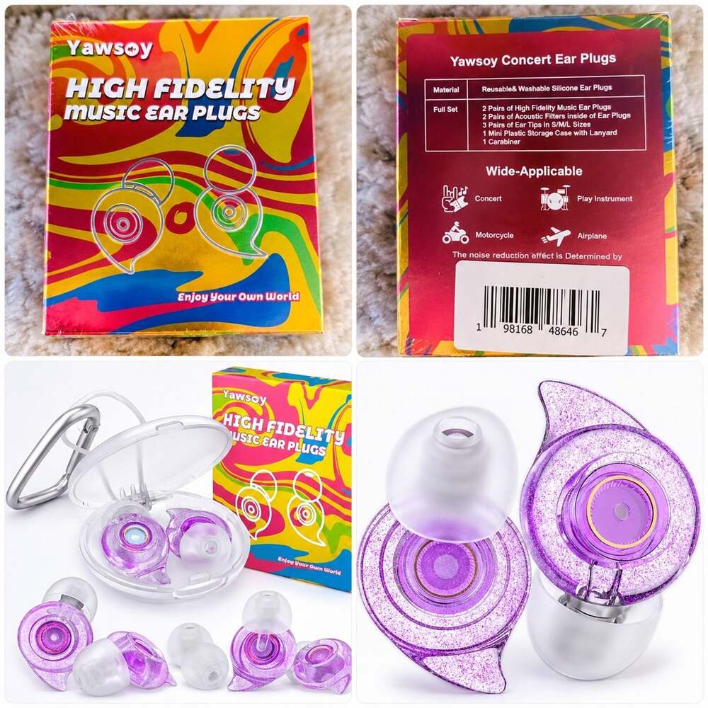 Yawsoy High Fidelity Music Ear Plugs 2 Pairs Purple Reusable Noise Reduction